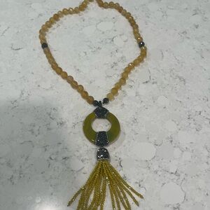 Tassel Beaded Statement Charm Necklace.
